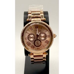 New Tavan Rose Gold Rhinestone Multifunction Watch 1509A Working 3ATM 8"
